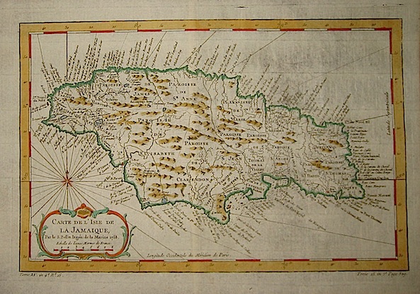 Bellin Jacques-Nicolas (1703-1772) Carte de l'Isle de la Jamaique 1758 Parigi 